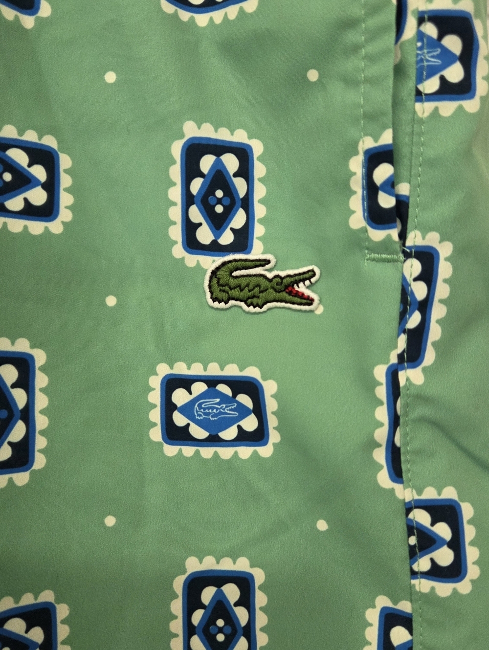 Lacoste L!VE Men Print Green Swim Trunks Shorts Large Mesh Lined Croc Logo - Picture 6 of 10